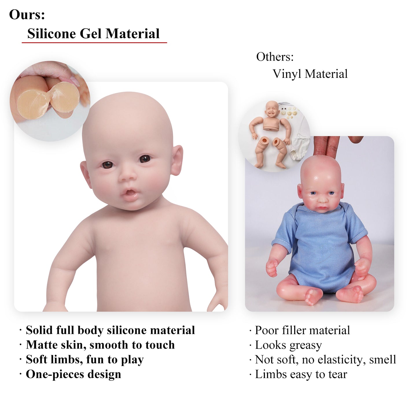 18.5in Cute Silicone Full Body Reborn Girl Doll Without Eyelashes