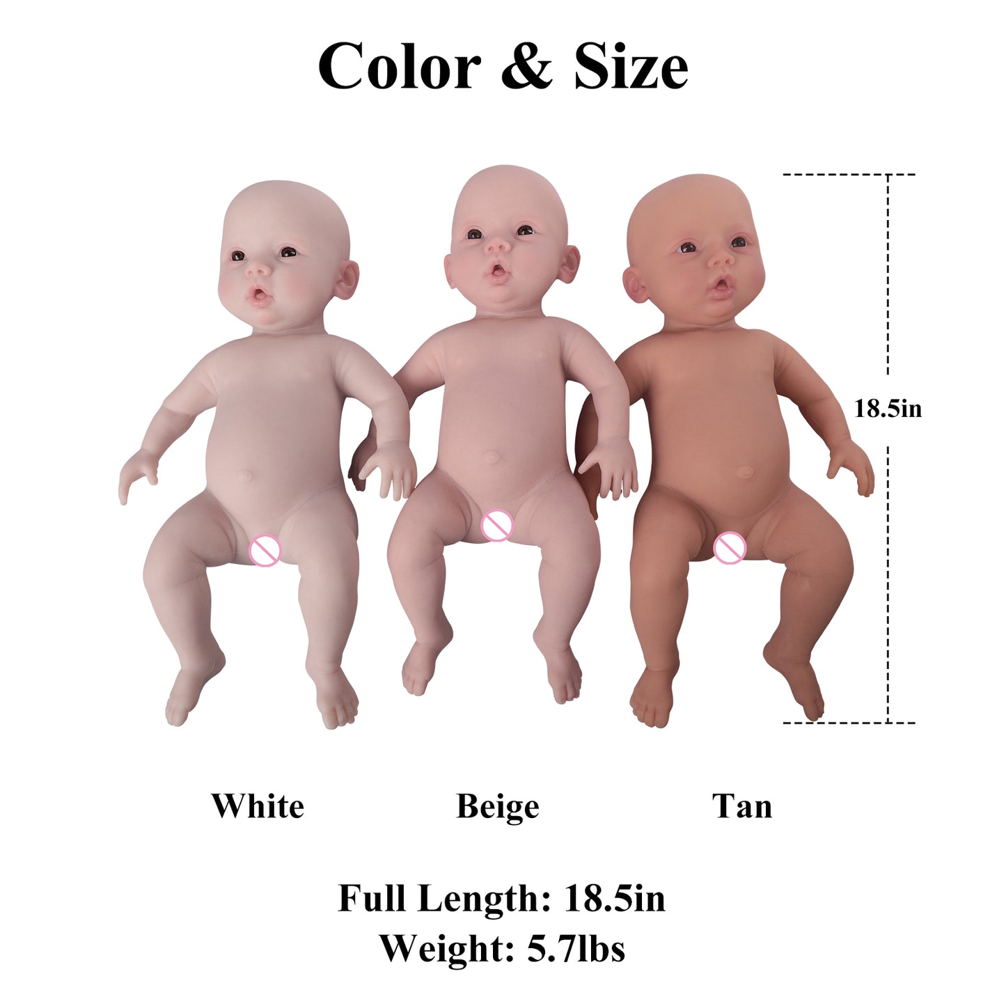 18.5in Cute Silicone Full Body Reborn Girl Doll Without Eyelashes