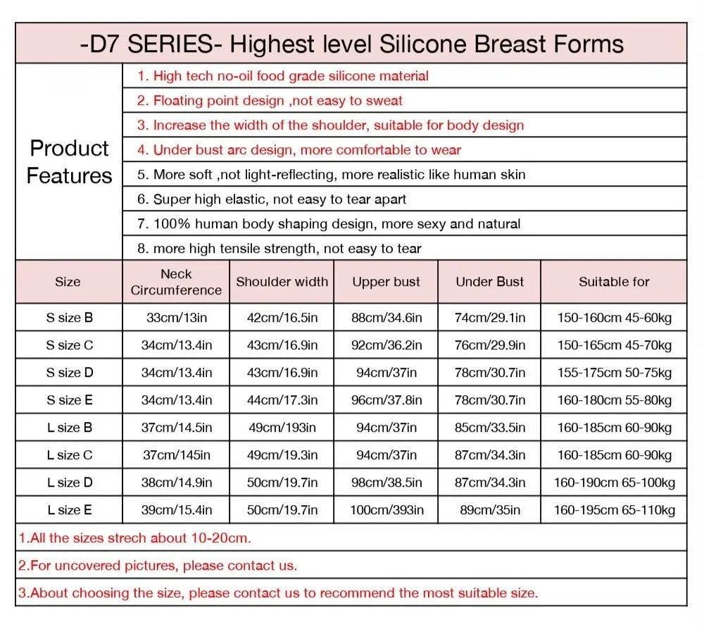 Local warehouse Silicone Breast Forms wide shoulder design-D7 series Dokier Crossdresser