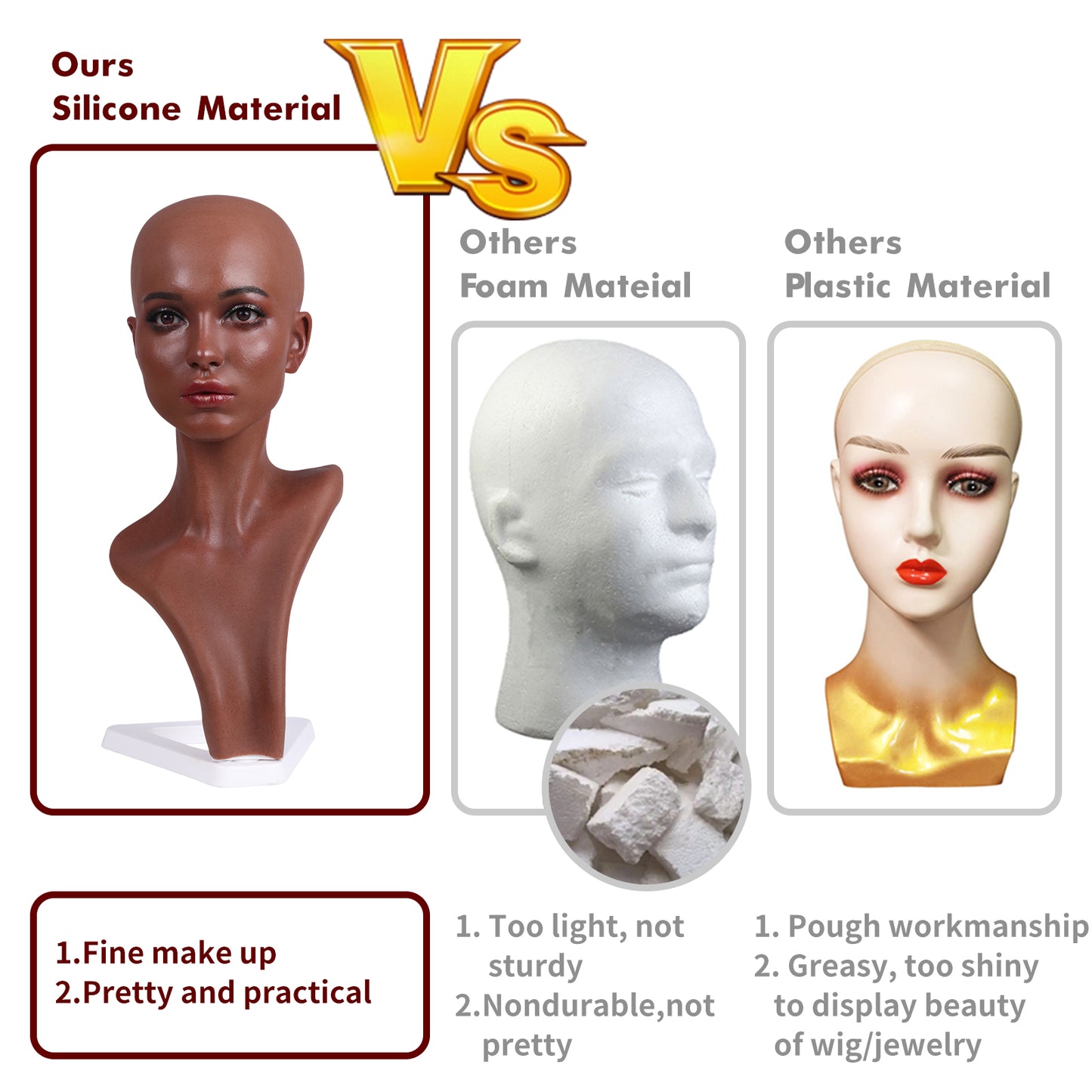 Silicone Female Head Mannequin With Shoulder For Wig Jewelry Display