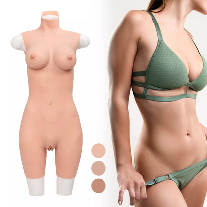 Silicone Bodysuit D Cup Silicone Breastplate Three-point Length Crossdresser Body Suit Fake Boobs for Female