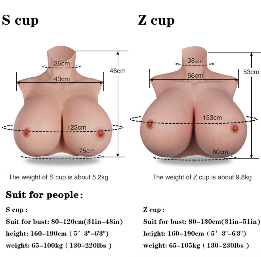 Local warehouse Oil-free silicone breastplate huge boobs S cup and Z cup with elastic cotton filler D4 series