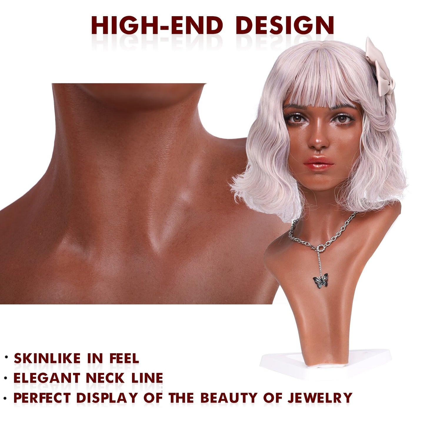Silicone Female Head Mannequin With Shoulder For Wig Jewelry Display