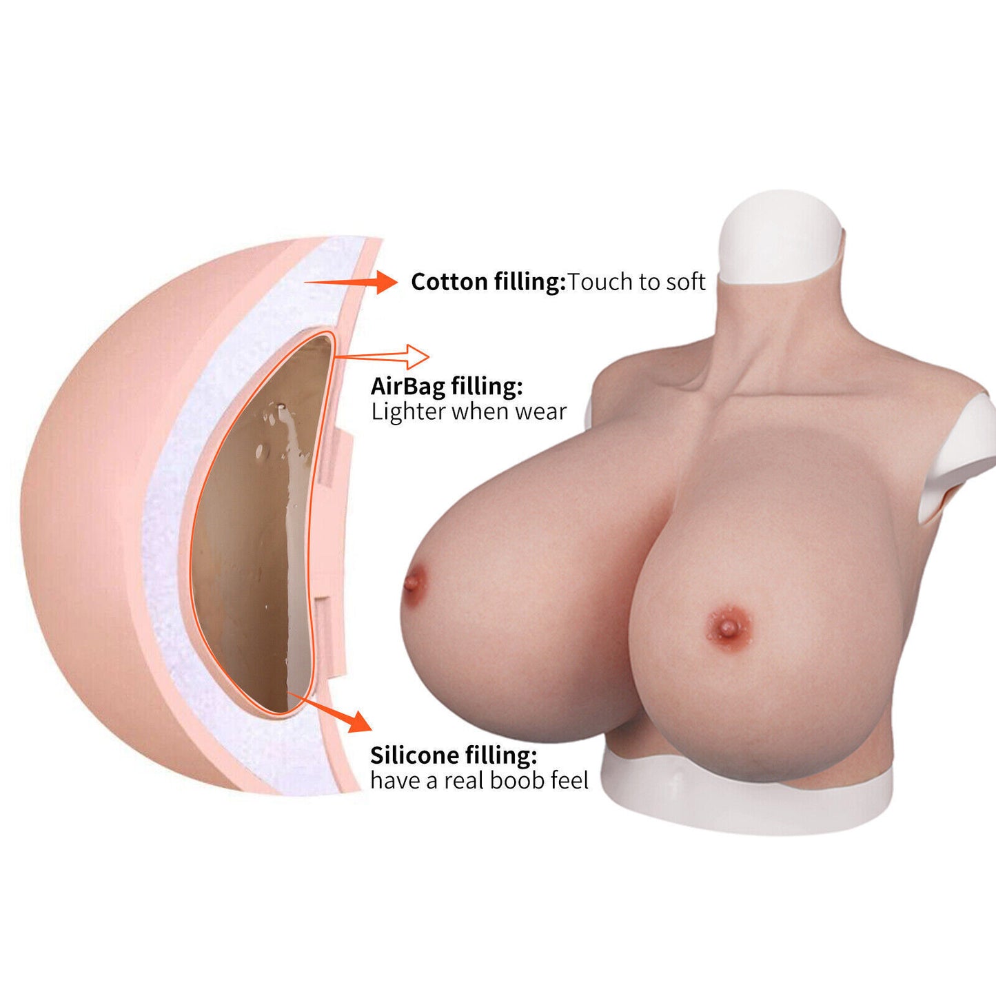 Local warehouse Oil-free silicone breastplate huge boobs S cup and Z cup with elastic cotton filler D4 series